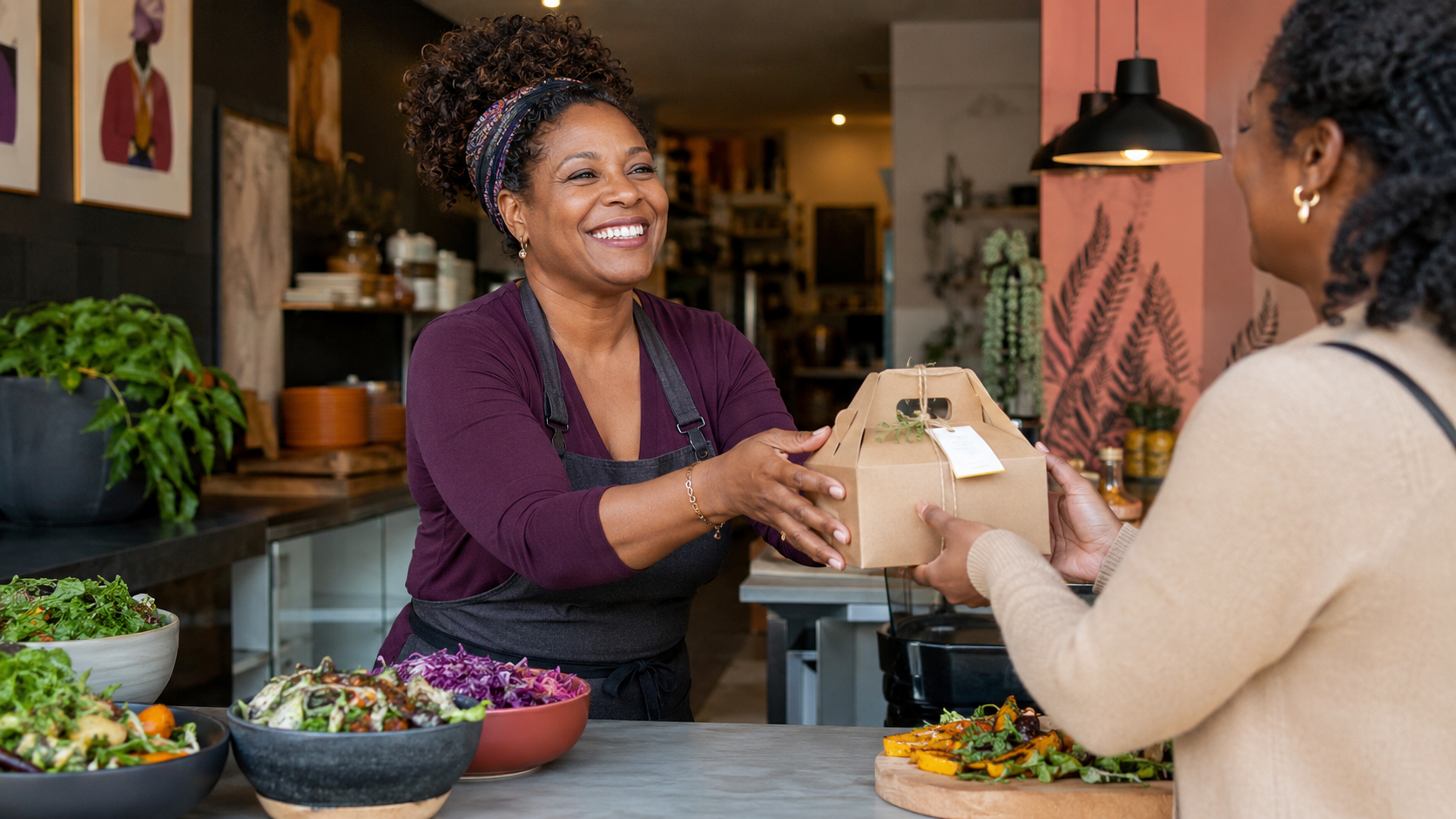 A local food business owner preparing an order